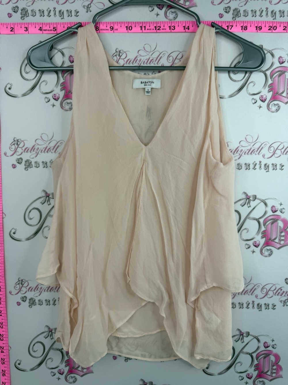 Babaton silk tank top soft blush Lightweight Beige V-Neck Draped Camisole